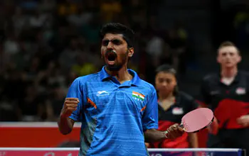 Sathiyan Gnansasekaran Practicing With Ping Pong Robot