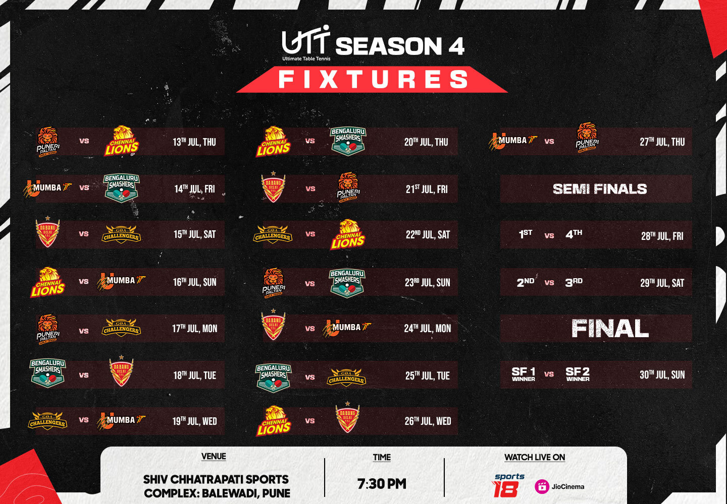 UTT Season 4 Schedule
